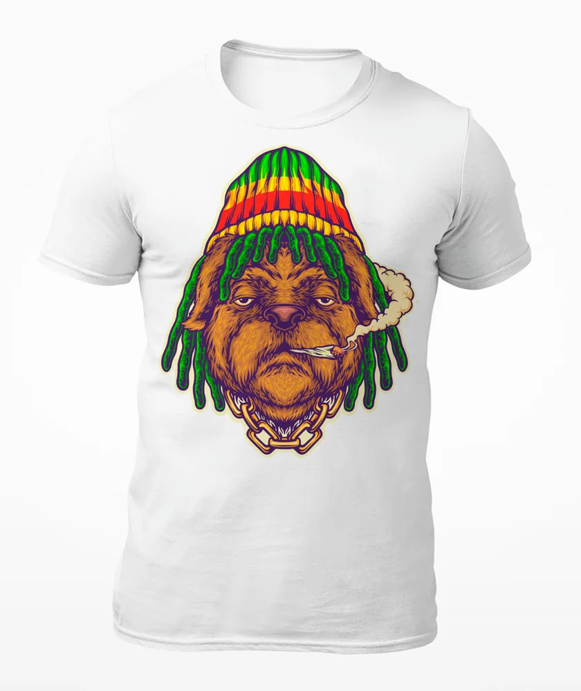 Rastafarian Smoking Dog  - Funny Men's T-Shirt - Women's T-Shirt High Quality 100%Cotton Short Sleeve