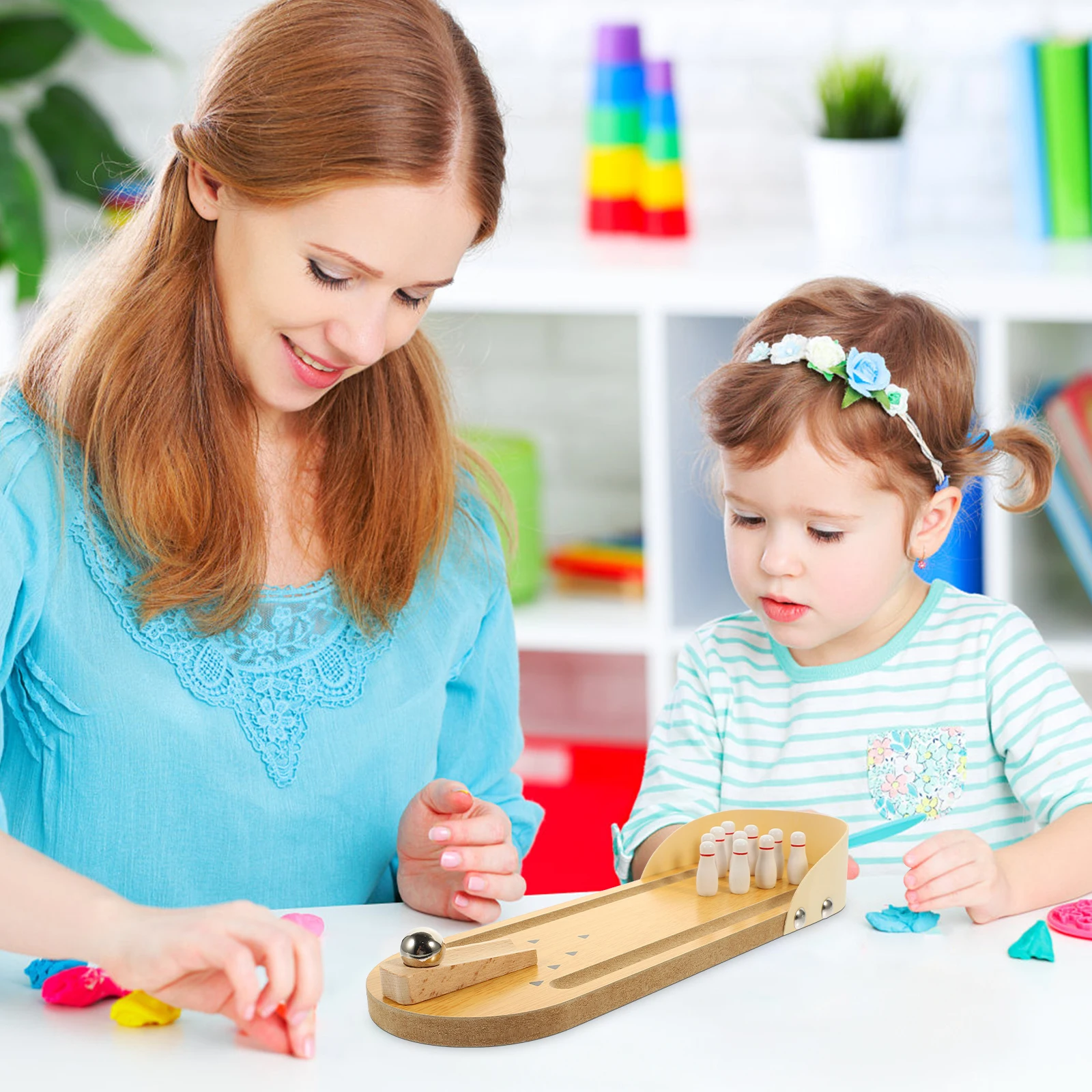 

1 set 1 Bowling For Kids Adults Desktop Table Indoor Activity Educational Desktop Mini Bowling Set Elderly Interactive Set