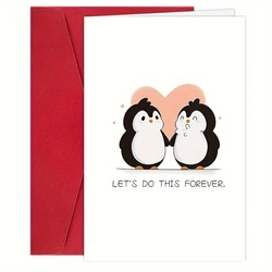 1pc,Cute Penguin Love Card, Adorable Birthday Anniversary Card for Him Her, Valentines Day Card Gift for Boyfriend Girlfriend, L