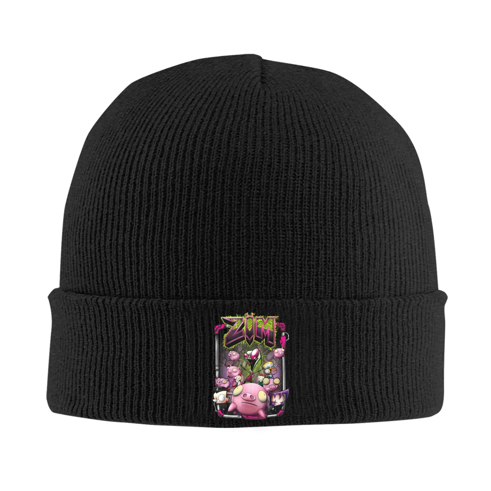 Cartoon Invaders Zim Knitted Hat for Women Men Skullies Beanies Winter Hat  Crochet Melon Cap
