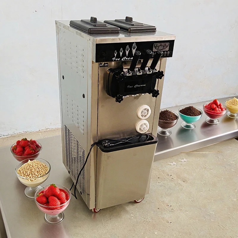 New 3 Flavor Fruit & Milk Soft Ice Cream Machine with Casters   Homemade Ice Cream Rolls Maker