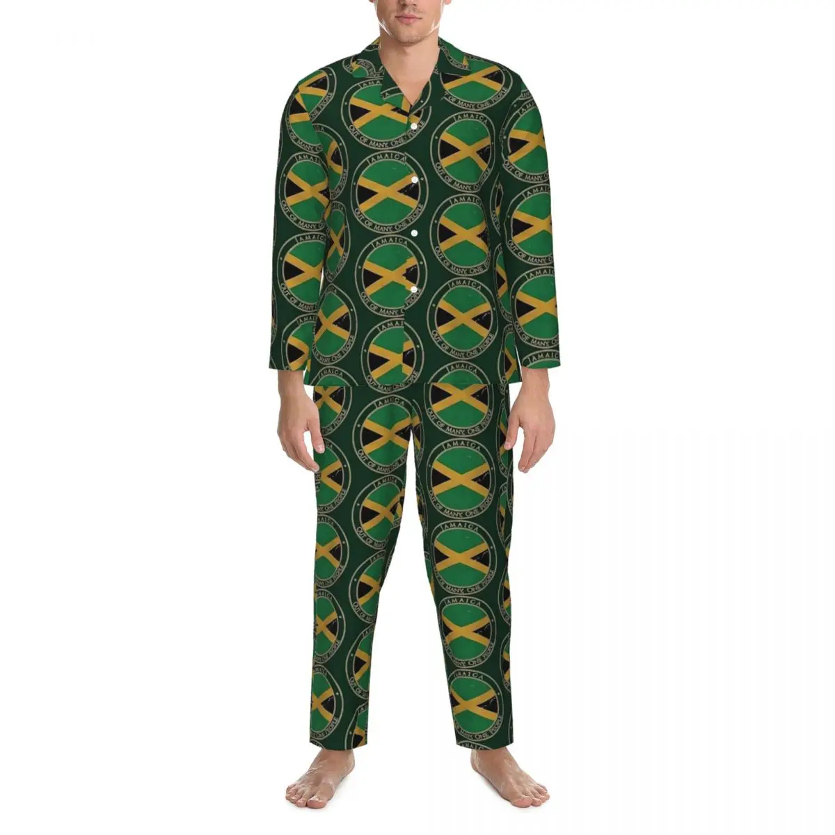 Jamaican Flag Pajama Set Autumn Jamaica USA North America Flag Fashion Daily Sleepwear Unisex 2 Pieces Casual Oversize Home Suit