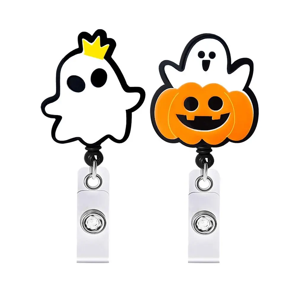 Exhibition Card Retractable Badge Reel Name Card Badge Clip ID Badge Holder Halloween Pumpkin Ghost Easy Pull Buckle Students