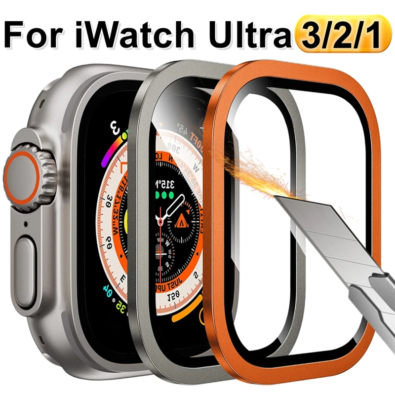 Titanium Legering Frame Gehard Glas Beschermfolie Voor Apple Horloge Ultra Ultra3 Ultra2 49mm Screen Protector Anti-kras films
