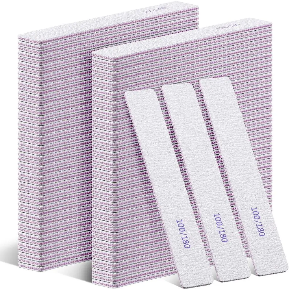 150 Pcs Double Sides 100/180 Grit Reusable Emery Board for Nails or Acrylic Manicure Tools Suitable for Home Sn