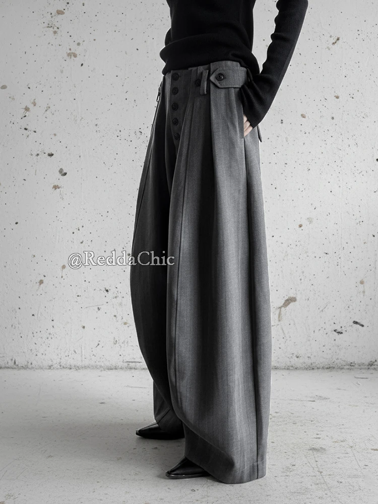 REDDACHiC Pantaloni da abito unisex con bottoni e tasche Pantaloni casual a gamba larga larghi a pieghe Pantaloni da lavoro eleganti da donna da uomo