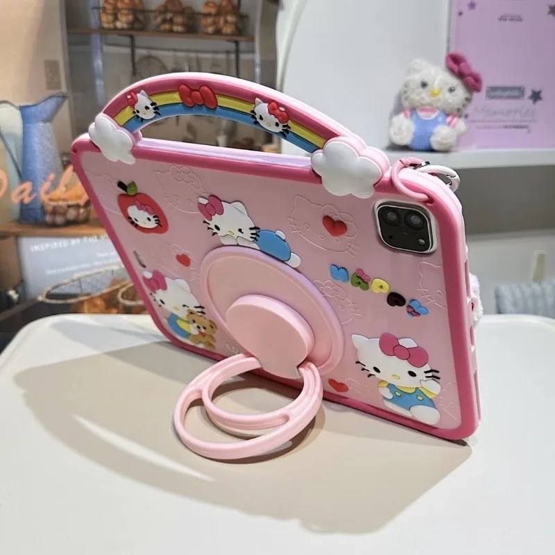 Hello Kitty Ipad Case Cartoon Silicone 360 Degree Rotatable Kickstand Cute Shockproof Protective Cover Lovely Girls Kids Gifts - view 5
