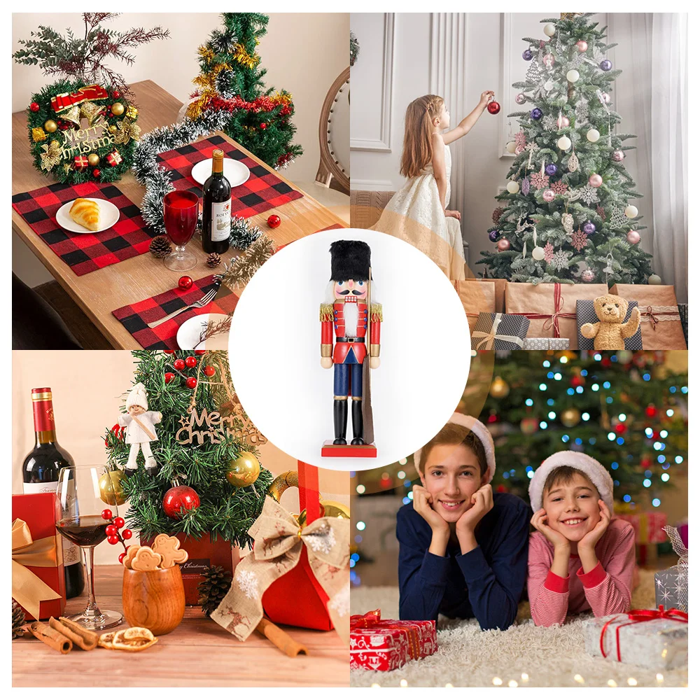 38CM Wooden Nutcracker Ornament Soldier Figurement Handcraft Doll Toy Home Office Table Xmas Decoration Statues Christmas Gift