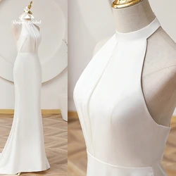 Vestidos De novia sencillos De sirena para mujer, cómodos vestidos De novia De satén hasta el suelo con espalda descubierta, Vestido De novia personalizado