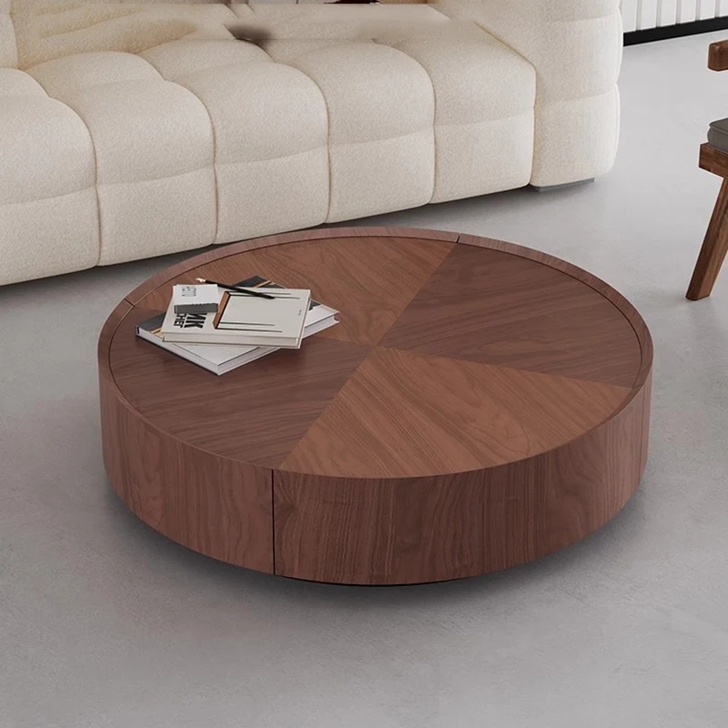 Italian Coffee Cabinet Living Room Minimilist Luxury Vintage Wood Universal Coffee Table Round Floor Mueble Salon Home Furniture