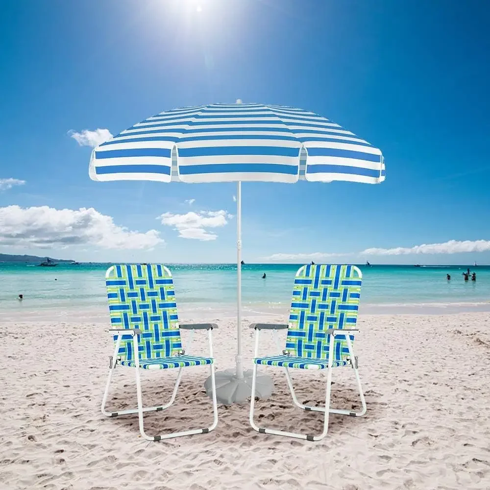 Blue Oversized 2-Piece Patio Lawn Webbing Chairs Set, Outdoor Beach Portable, Ideal for Camping or Garden