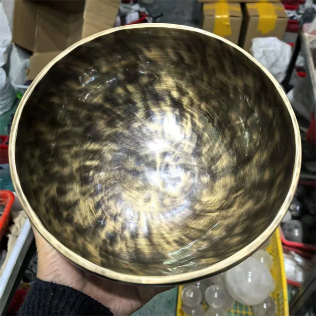 8 Inch Handmade Spiritual Crafts 20cm Black Copper Tibetan Full Moon Singing Bowls Sets for Yoga Healing Music and Buddhist Pray