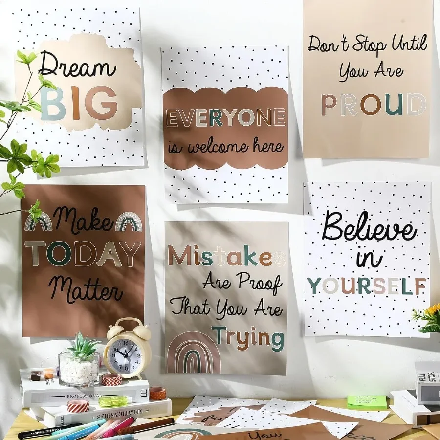 Nezyo 12 قطعة بوهو رسمت النقاط الفصول الدراسية الملصقات منقطة قوس قزح ملهمة جدار الفن التعليمية ملصق للفتيات بوهو Cl