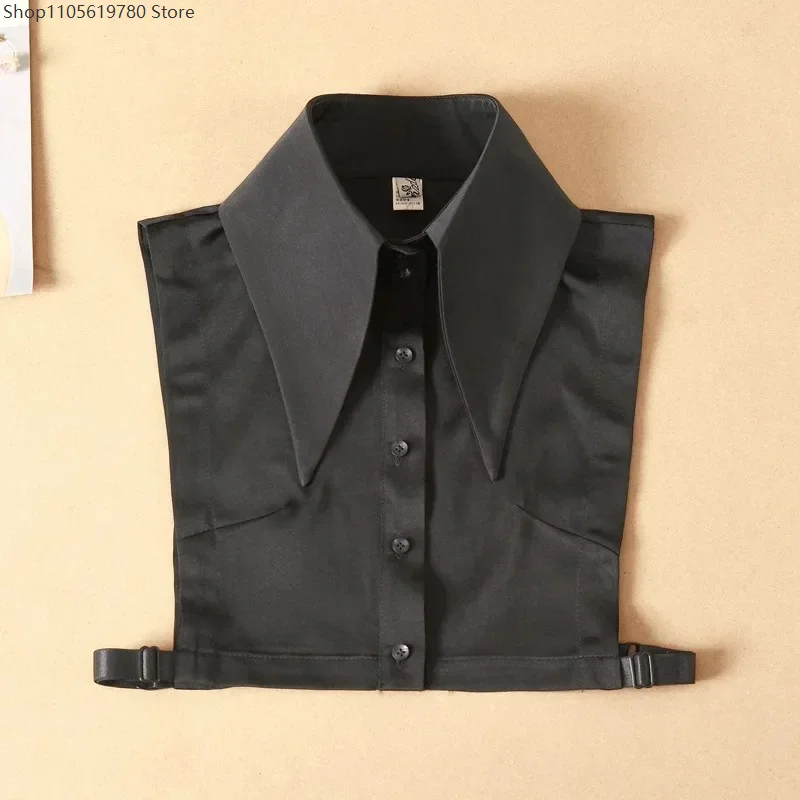 Dickey Collar Detachable Pionted Long Lapel Shirt Fake Collar Button Blouse Tops False Women Fashion Faux Collar White Black