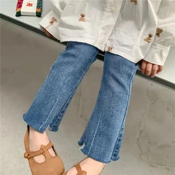 Fashion All-match Children's Jeans Spring Autumn Girls Denim Flared Pants Comfortable Elastic Waist Baby Trousers Girl Jeans