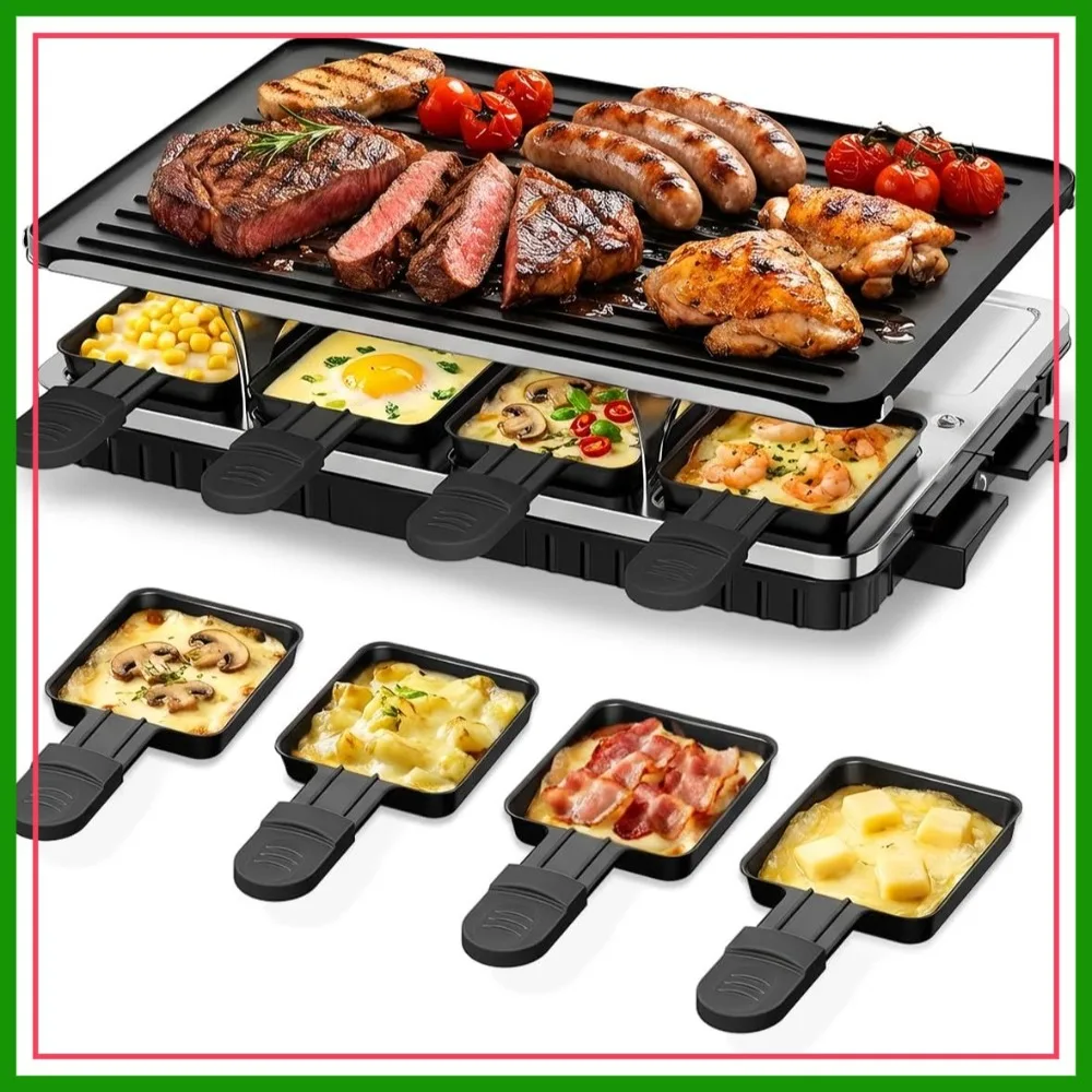 

2-in-1 Electric Raclette Table Grill with 8 Warming Trays, Nonstick Korean BBQ & Griddle, Adjustable Temp, 1300W for Parties & Family Gatherings