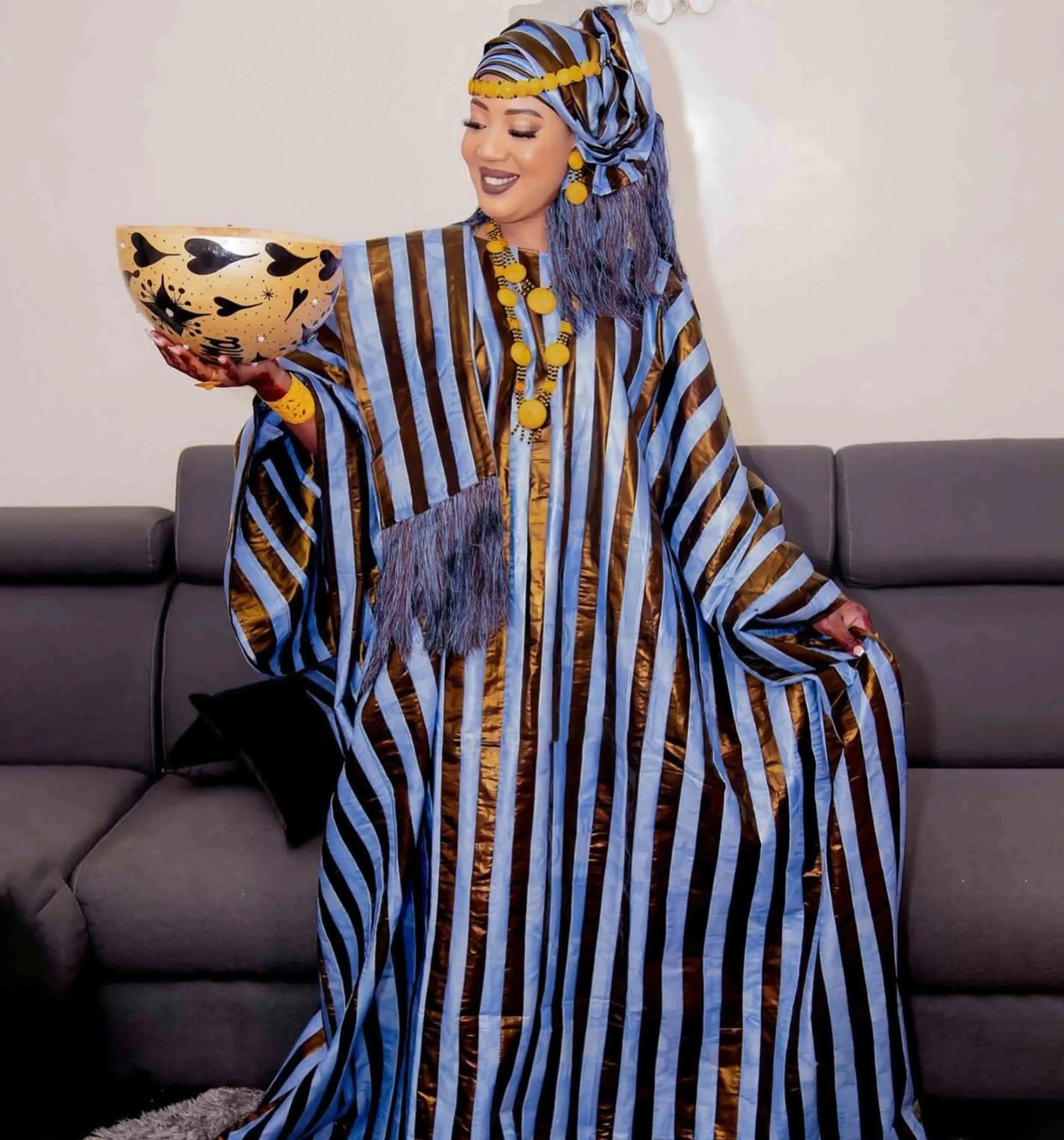 Riche Boubou Africain Femme-Latest Trendy Striped African Clothing for Women | Luxurious and Stylish,Showcasing Unique Feminine