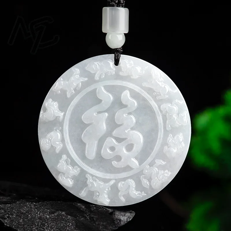 New Natural White Jade Chinese Zodiac Pendant Necklace Real Carved Charm Jadeite Jewelry Fashion Amulet Gifts for Women Men