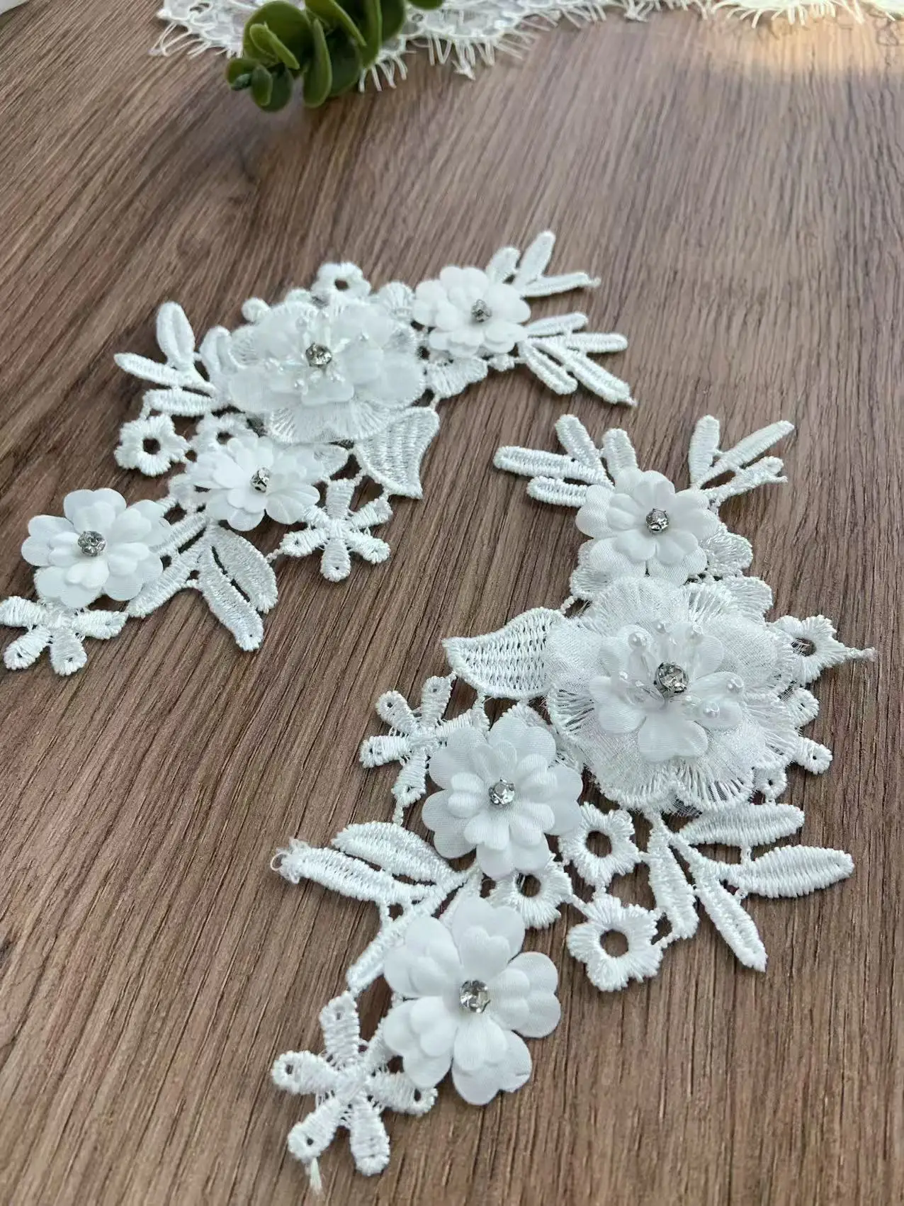 2 Pieces Off White Embroidered Flower Lace Patch Applique for Bridal Ball Gown Decor,Couture Dress Sew on