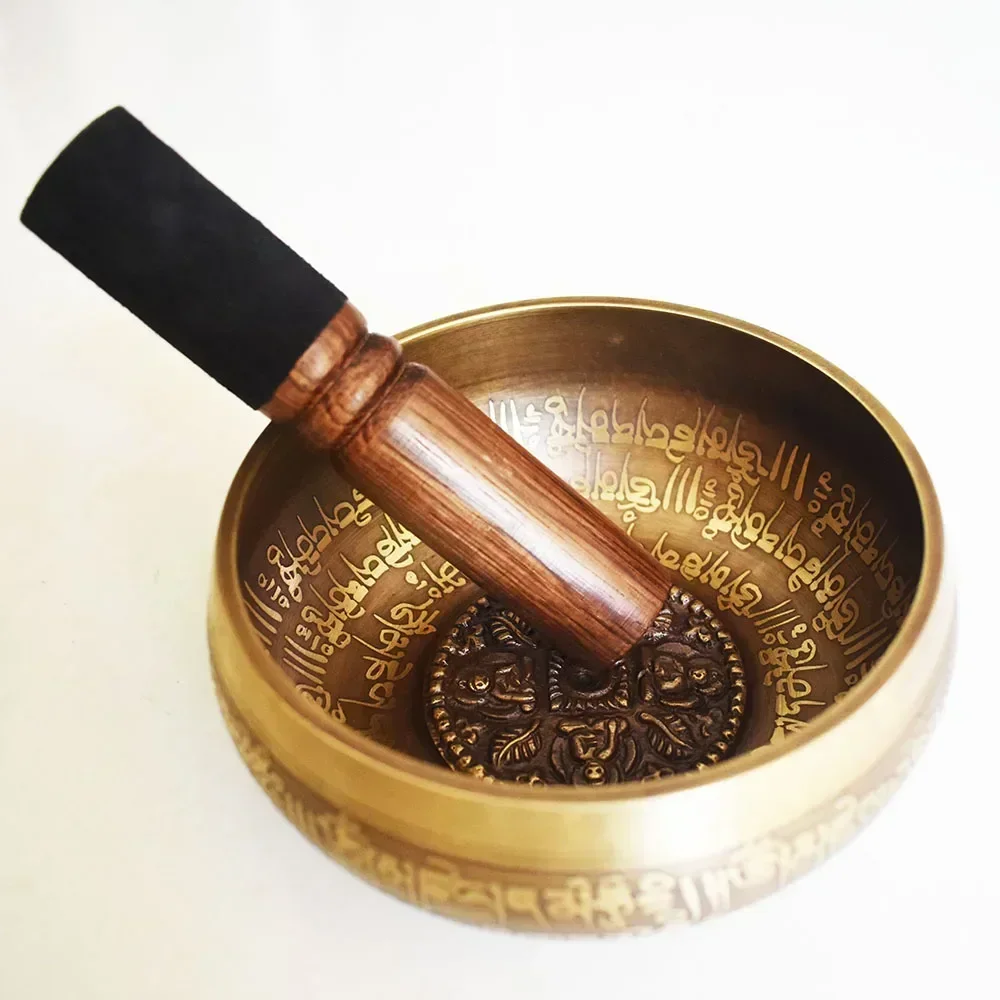 12CM Nepal Handmade Singing Bowls Set Buddha Mantra Design Tibetan Sound Bowl for Yoga Chanting Meditation Decoracion