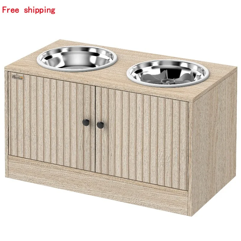 

Приподнятые миски для собак с подставкой для хранения, 23.6x11.8x14 дюймов, для крупных пород, 2 миски из нержавеющей стали, коврик для медленного кормления