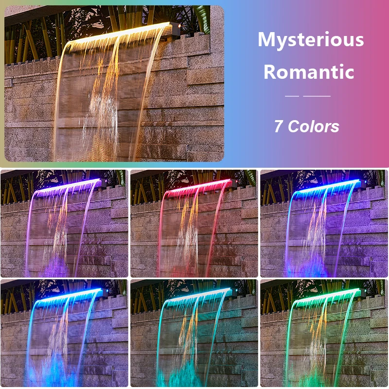 Outdoor Decorative Wall Hanging Fountain Spillway  AC 12V LED  Lighting Artificial Swimming Pool Waterfall Sheer Descent Cascade