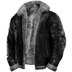 Winter Men's Faux Fur Jackets Fleece Warm Turn Down Collar Casual Plush Coat Men Thick Solid Long Sleeve Fur Outwear Coats Man