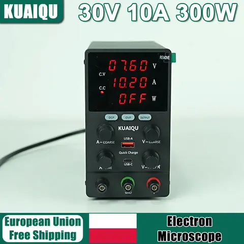 KUAIQU OCP OVP Adjustable DC Power Supply 30V 10A 300W Bench Voltage Regulator Buzzer 18W Quick Charging Repair Electroplating