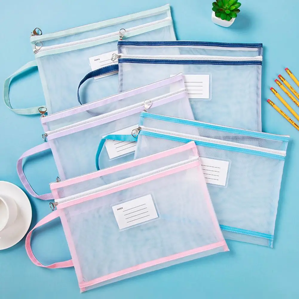 File Holder Storage Bag with Lanyard Zipper Closure for A4 Documents Capacity Transparent File Organizer Handheld File Organizer