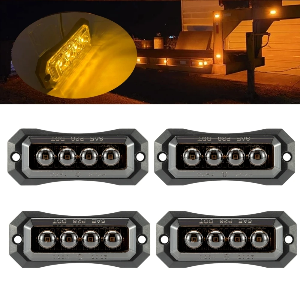 

4 шт., боковые фонари для прицепа, грузовика, 12 В-24 В, белые светодиодные фонари для гриля, герметичные дымчатые линзы, указатели поворота