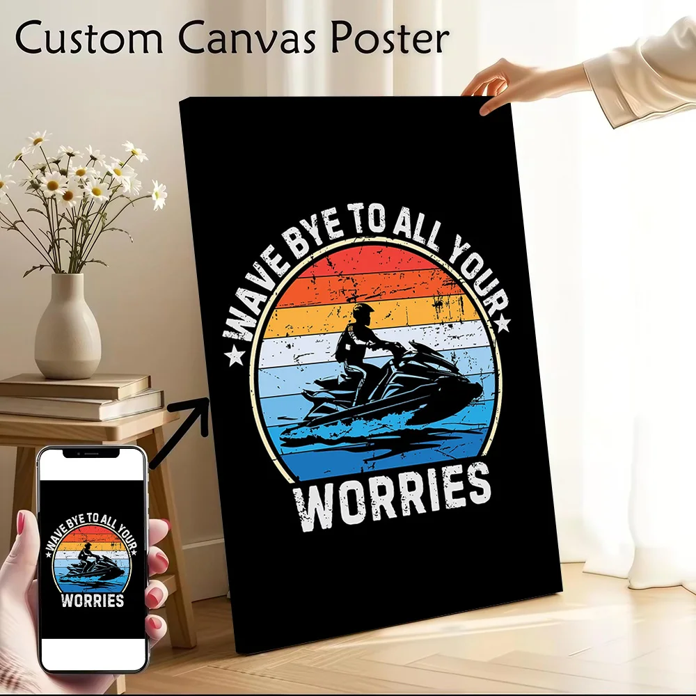 Jet Ski Rider Wave Bye Worries Poster Canvas Wall Art Custom Photo Print Modern Painting for Fans Bedroom Decoration Home Decor