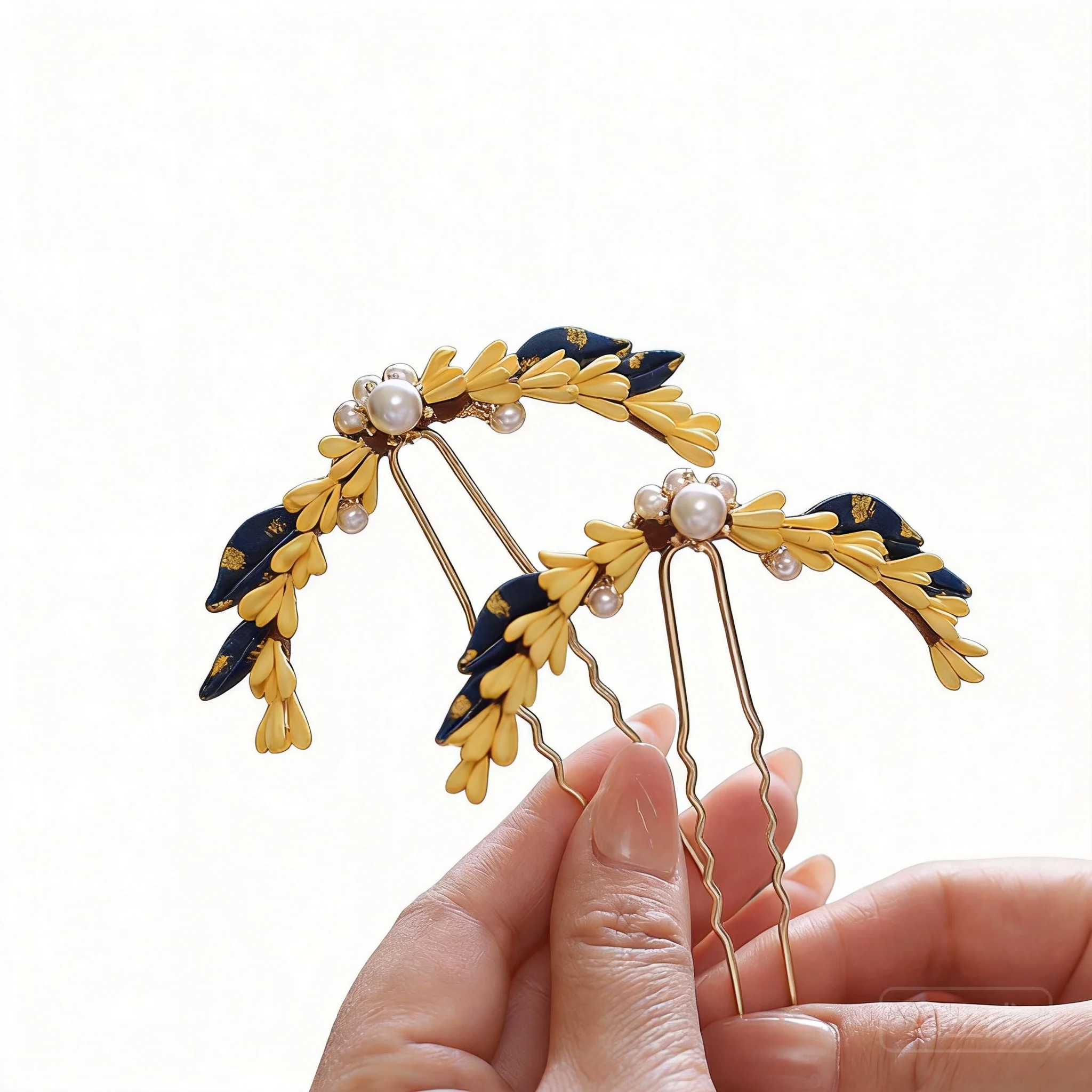 中国風の幸運の祝福キンモクセイの花を包んだヘアピンヴィンテージ漢服ヘアアクセサリーパール麦穂u字型ヘアスティック