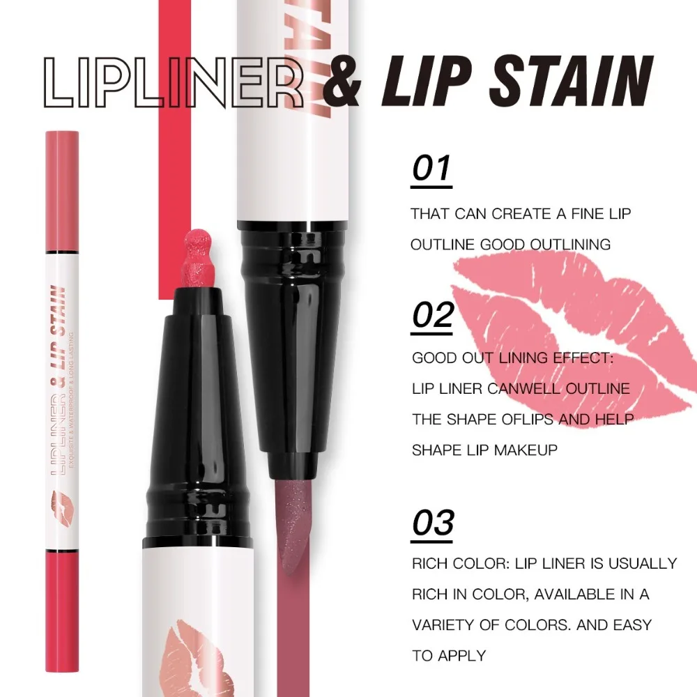 Trucco labbra 6 colori di alta qualità Matita per labbra a doppia testa 2 in 1 Matita colorata per sopracciglia facile da colorare per le donne