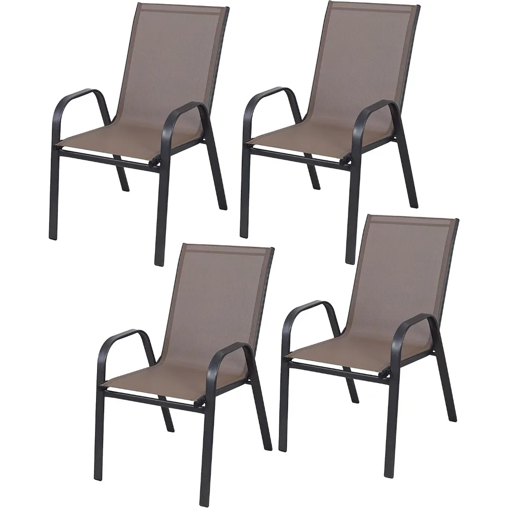 Set of Four Brown Sling Stack Chairs for Patio and Restaurant Use