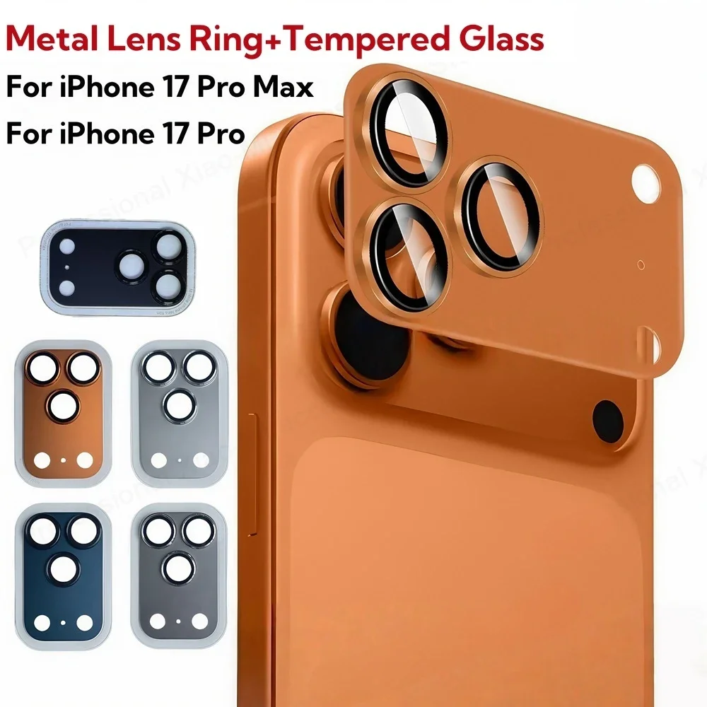 Metal Camera Tempered Glass For iPhone 17 Pro Max Alloy Black Lens Protector Cover For iPhone 17 16 15 14ProMax Lens Ring Cap