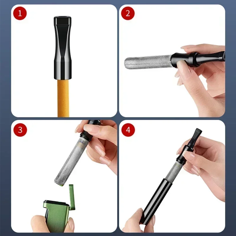 Creative Smokeless Cigarette Holder with Ashtray for Driver, Portable Alloy Smoking Pipe, Hand-held Ashtray for Home Office