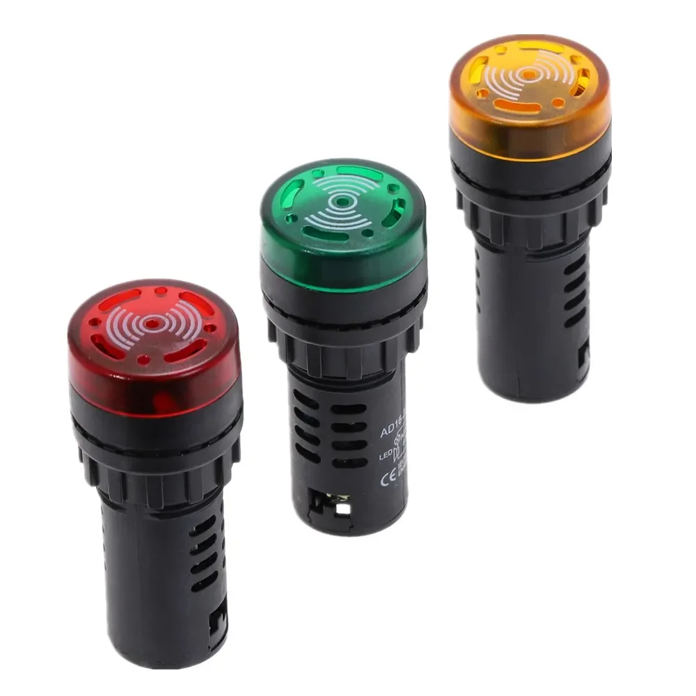 22mm Flash Light Red Green Yellow LED Active Buzzer Beep Indicator Switch DC12V DC24V AC110V AC220V AD16-22SM