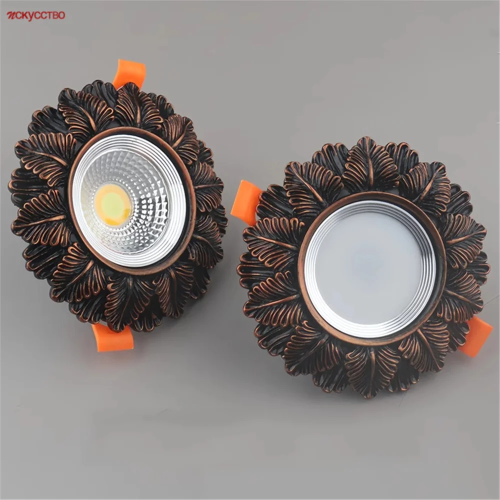 Retro Design Resin Feather Led Downlight 6 9 Cm Hole 3 5 10Watts 110 220 Volts Ceilings Recessed Spot Lamp Country Home Decor