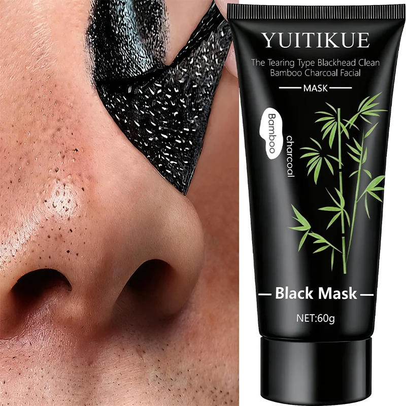 YUITIKUE Bamboo Charcoal Black Mask Tearing Type for Deep Cleansing Blackhead Removal Oil Control Gentle Skin Care Refreshing