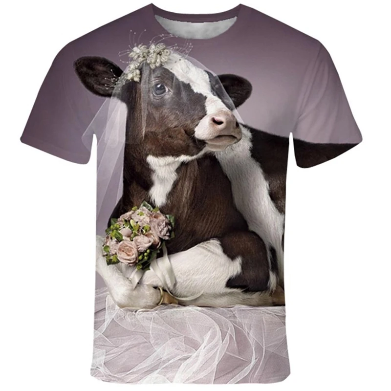 Funny Designer Cow T-shirt Men\'s Clothing Short Sleeves O-neck T Shirt 3D Printed Cute Animal Farm Outdoor Casual Fashion Tees