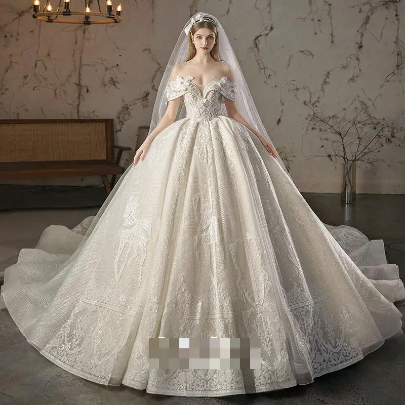 Off The Initiated-Robe de Mariée Brillante avec Perles de Luxe, Broderie Rétro Étoilée, Robe de Bal de Princesse, Grande Queue Personnalisée