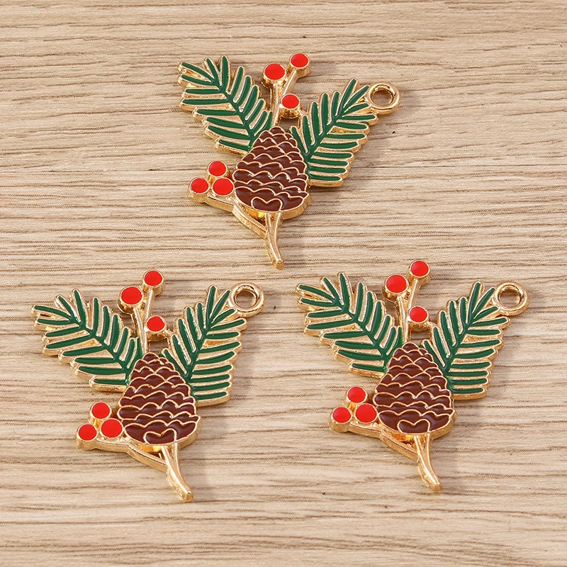 Tusember 10 Stück Pflanzenanhänger aus Legierung, Kiefernbäumblatt-Charms für DIY-Ohrringe, Armbänder, Schlüsselanhänger, Schmuckherstellung, Zubehör – Detail 4