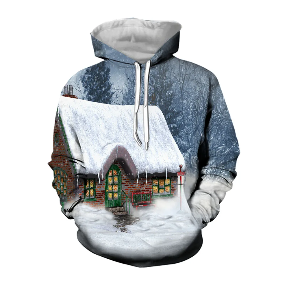 

Jumeast 3D Christmas Baggy Mens Hoodies With Snow Scene Pattern Festival Clothing Fashion Oversized Hoodie High Quality Pullover