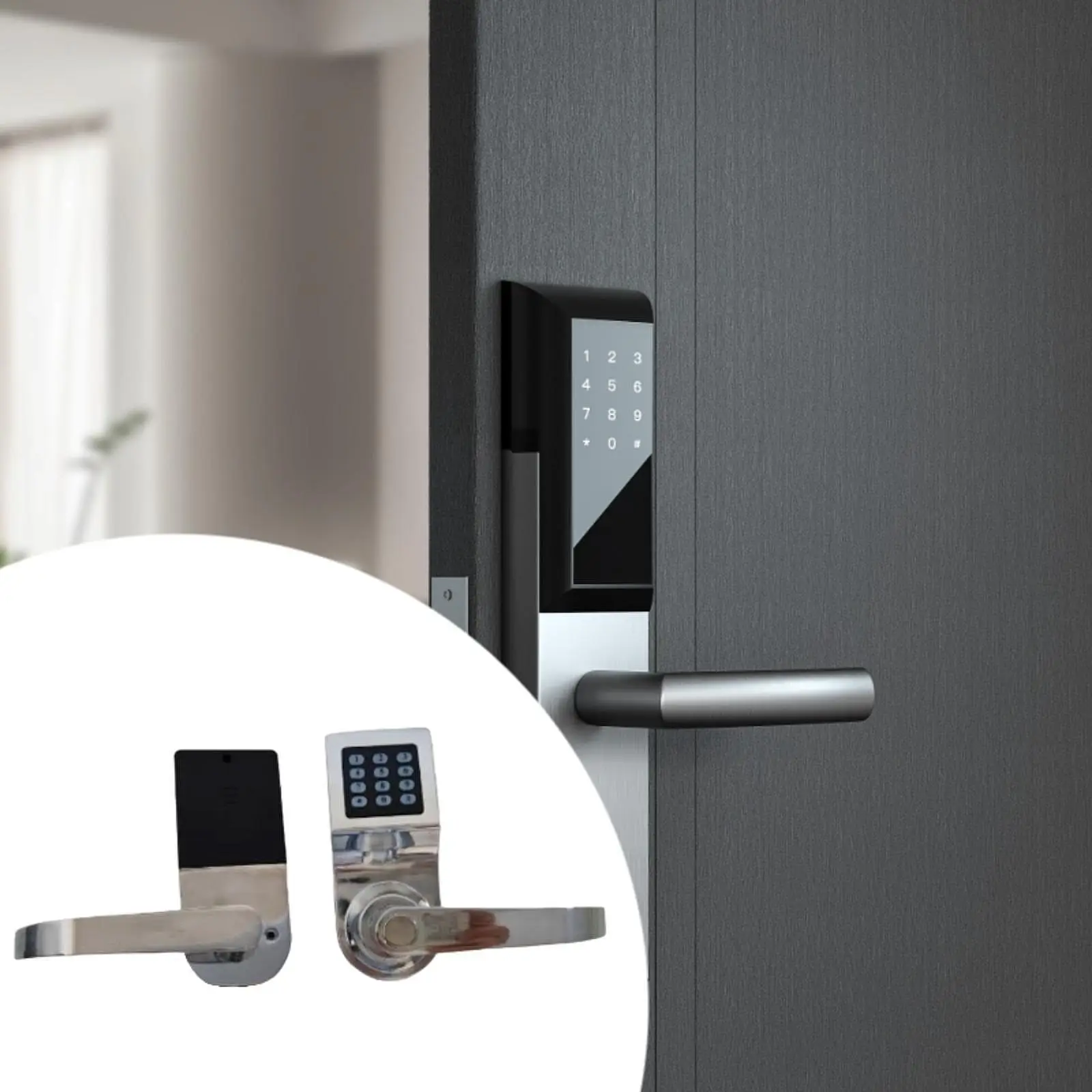 Keypad Door Lock, Unlock with Card, Code and Key, Combination Password Door Lock for Residential, Home Household
