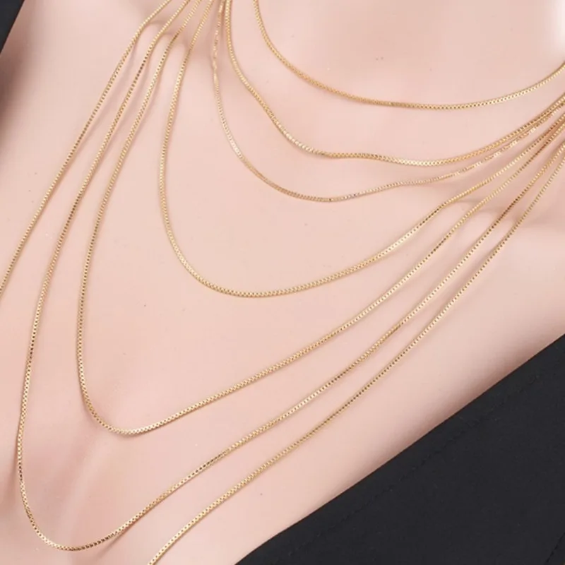 

35cm-80cm 1mm Brass with Yellow Gold Color Box Chain Necklace Chains Layer Necklaces Women Men Boy Girls Jewelry