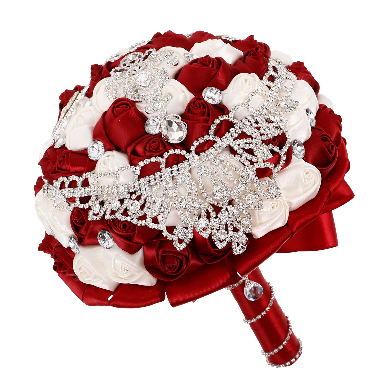 

Elegant Bridal Bouquet Artificial Wedding Bridesmaid Flowers Satin Ribbon Rhinestone Diy Floral Arrangement Faux