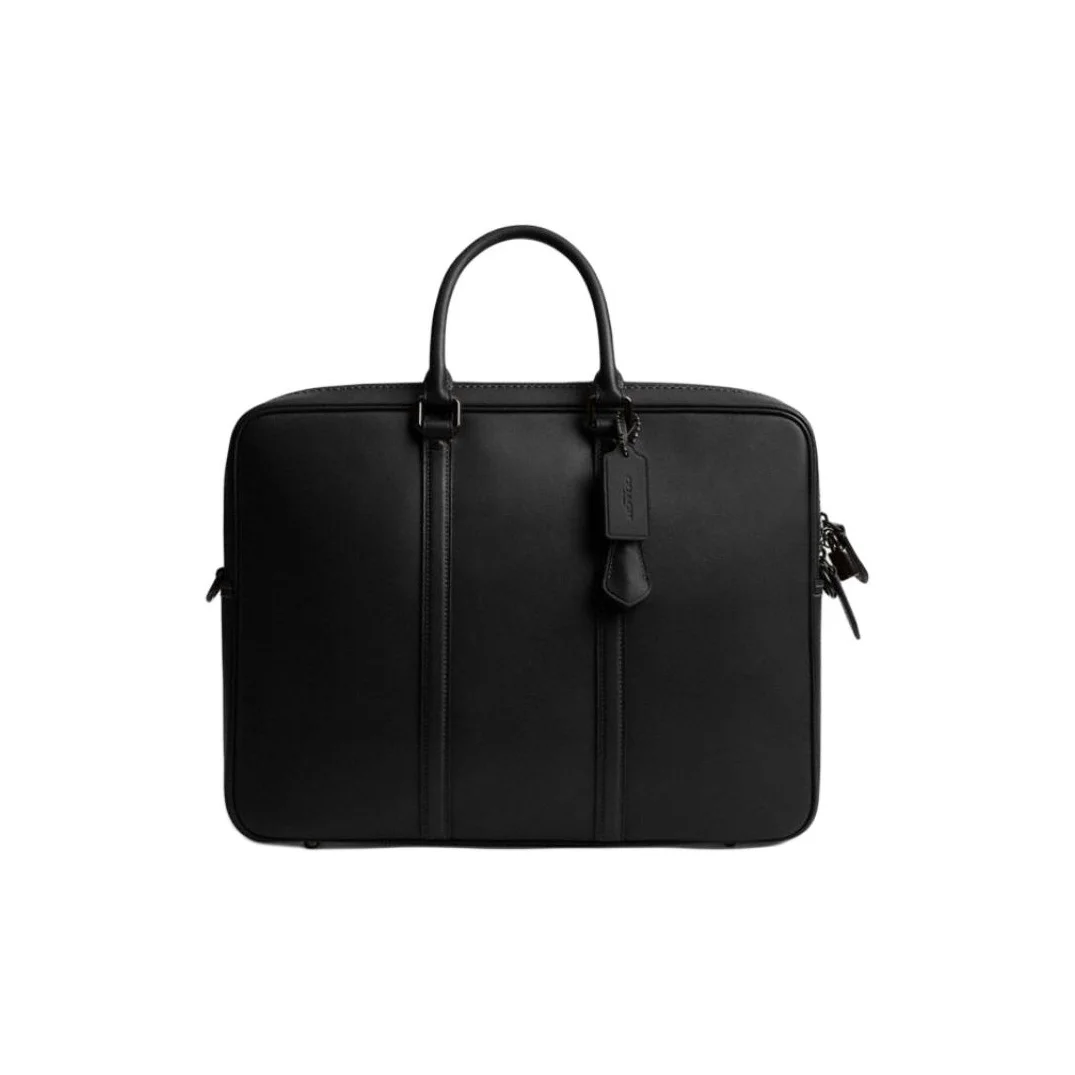 Bolso para portátil COACH Metropolitan Glove de cuero curtido, grande, para hombre, negro, CY795-BLK