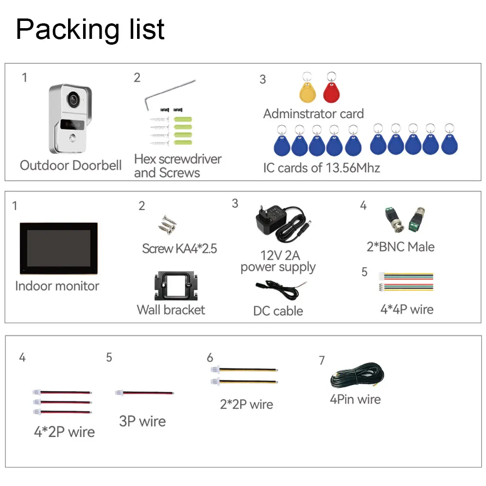 Smart 7 Inch Monitor WiFi Tuya Video Doorbell Outdoor Door Bell Waterproof IP65 Intercom Inductive Card Unlock Door Phone Camera