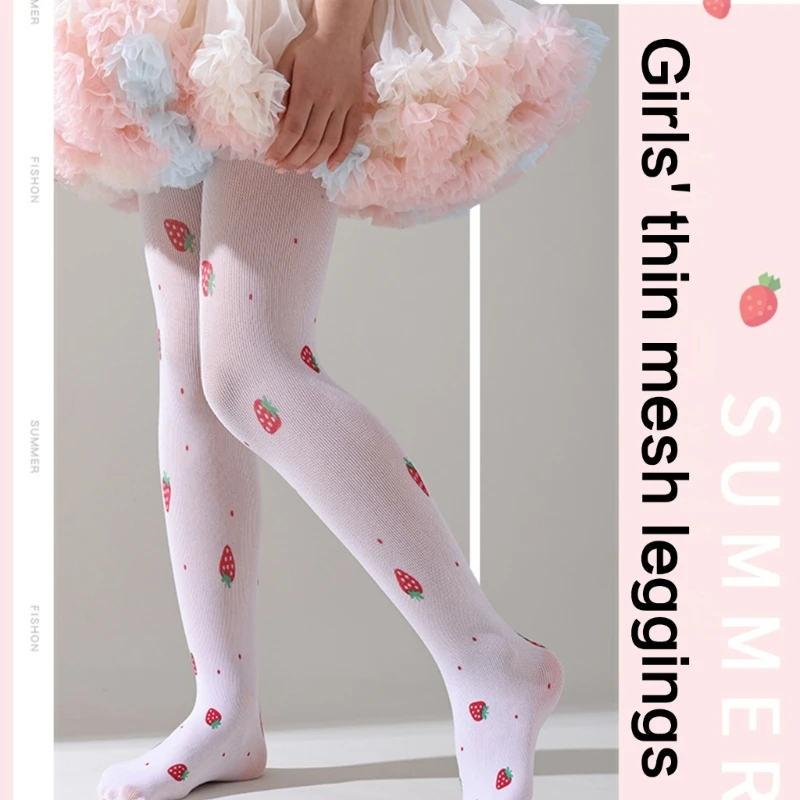 New Cherry Print Children Girls Pantyhose Summer Thin Mesh Baby Girls Tight Long Stockings for 3-12 Years Girl Princess Socks