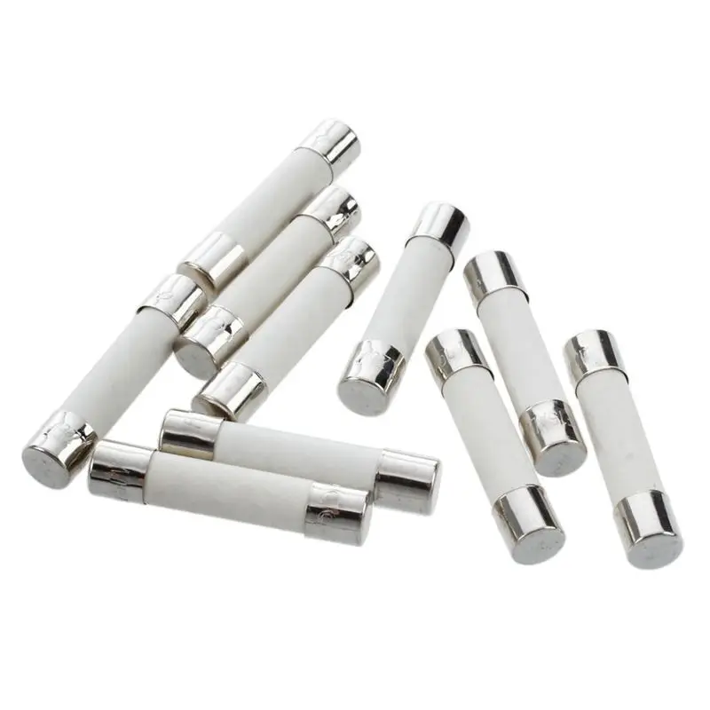 A84E-50 Pcs AC 250 V 15 A 6 X 30 Mm, High Speed Kick Cylindrical Fuse Tube · White + Silver
